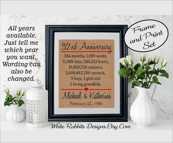 Framed 32nd Anniversary Gift 32nd Wedding Anniversary Gift Etsy
