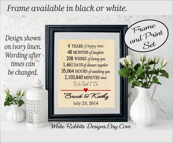 4th Wedding Anniversary Print On Linen 4 Years Together Etsy