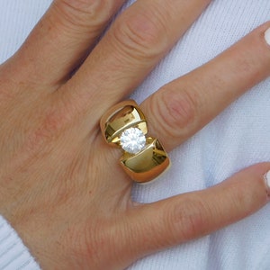 Thick band engagement ring, Diamond ring gold, Wide band ring, Statement ring, Chunky ring, Ring for Women, Band ring gold, Designer ring
