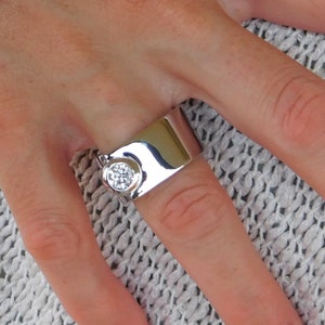 Moissanite Statement Ring: Contemporary Offset Solitaire Engagement Band