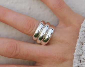 Triplet dome ring, Triple stacked ring, Triple band ring, Wide domed ring, Chunky band ring, Solid dome ring, Stackable ring, Statement ring