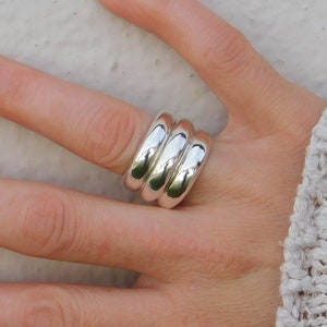 Triplet dome ring, Triple stacked ring, Triple band ring, Wide domed ring, Chunky band ring, Solid dome ring, Stackable ring, Statement ring