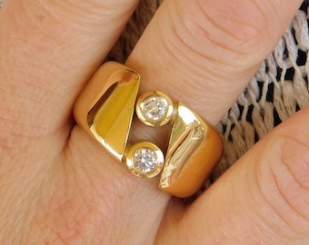 Gold Band Ring: Chunky Dome Ring with CZ Solitaire