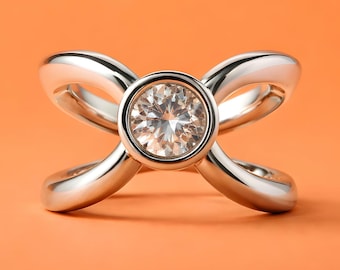 Engagement Ring For Women: Eternity Design, Palladium Coated Silver With Moissanite