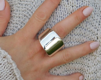 Hollow Silver Ring Geometric Ring Unusual Ring for Women Lightweight Big Ring Chunky Ring Boho Silver Ring Statement Ring