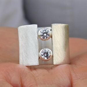 Wide rings for women, Brushed ring, Gemstone ring, Double stone ring, Wide gemstone ring, Wide ring 15MM, Adjustable ring, Statement ring