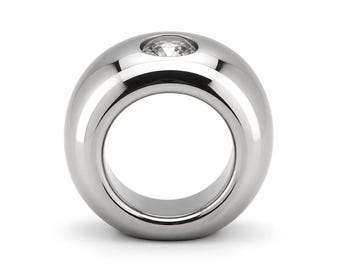 Thick Band Moissanite Ring: Dome Statement Ring, Stainless Steel