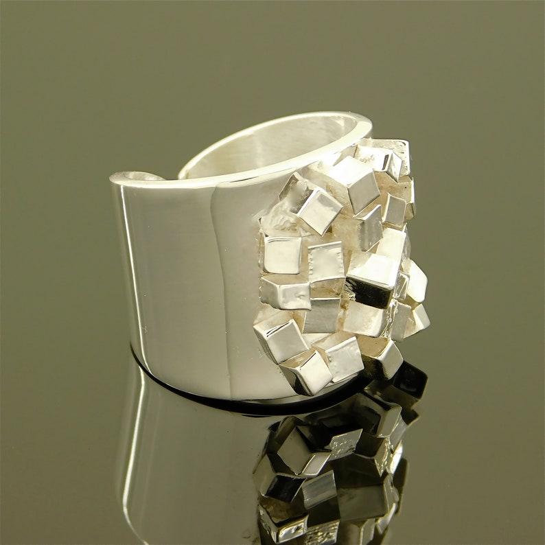 Industrial art ring Contemporary ring Cubic ring Wide statement ring Architectural ring Sculpture ring Geometric ring Art deco ring