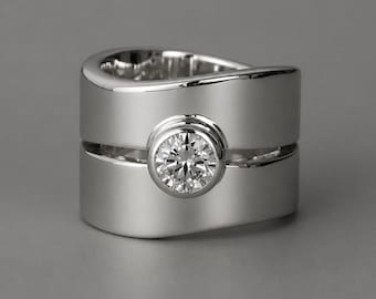 Wide Band Moissanite Ring: Statement Ring, Wedding Ring Silver