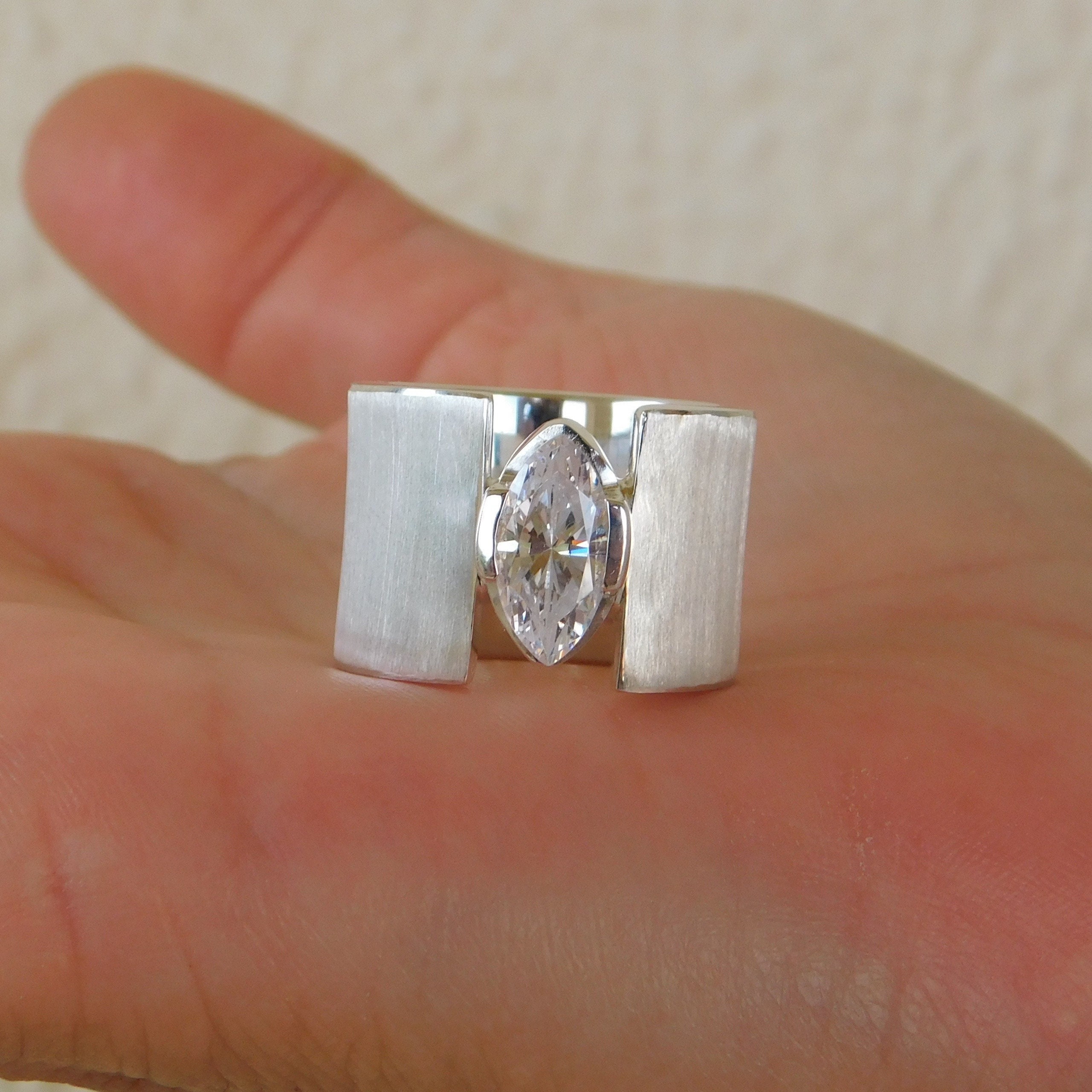 Wide Band Engagement Ring Promise Ring Proposal Ring Etsy