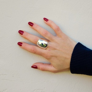 Large Sterling Silver Dome Ring: Adjustable Wide Band