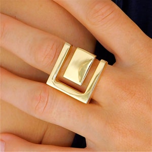 Statement ring gold, Greek key ring, Oversized ring, Large cocktail ring, Square ring, Chunky ring, Geometric ring, Gold plated ring