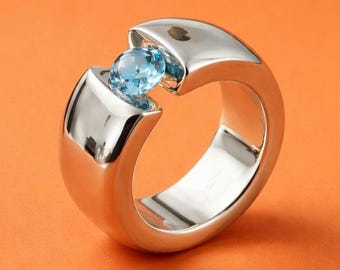 Promise Ring Pink Moissanite: Statement Ring for Women, Moissanite Solitaire, Tension Setting Engagement jewelry