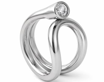 Engagement Moissanite Ring: Palladium Coated Silver, Statement Ring For Women