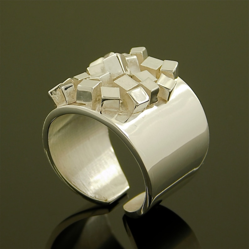 Industrial art ring Contemporary ring Cubic ring Wide statement ring Architectural ring Sculpture ring Geometric ring Art deco ring