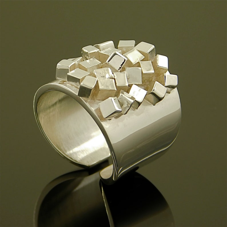 Industrial art ring Contemporary ring Cubic ring Wide statement ring Architectural ring Sculpture ring Geometric ring Art deco ring