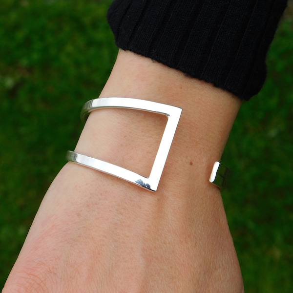 Bangle Bracelets for woman, Geometric bracelet, Triangle cuff bracelet, Double bracelet, Sterling silver 950, Open bangle, wide bracelet