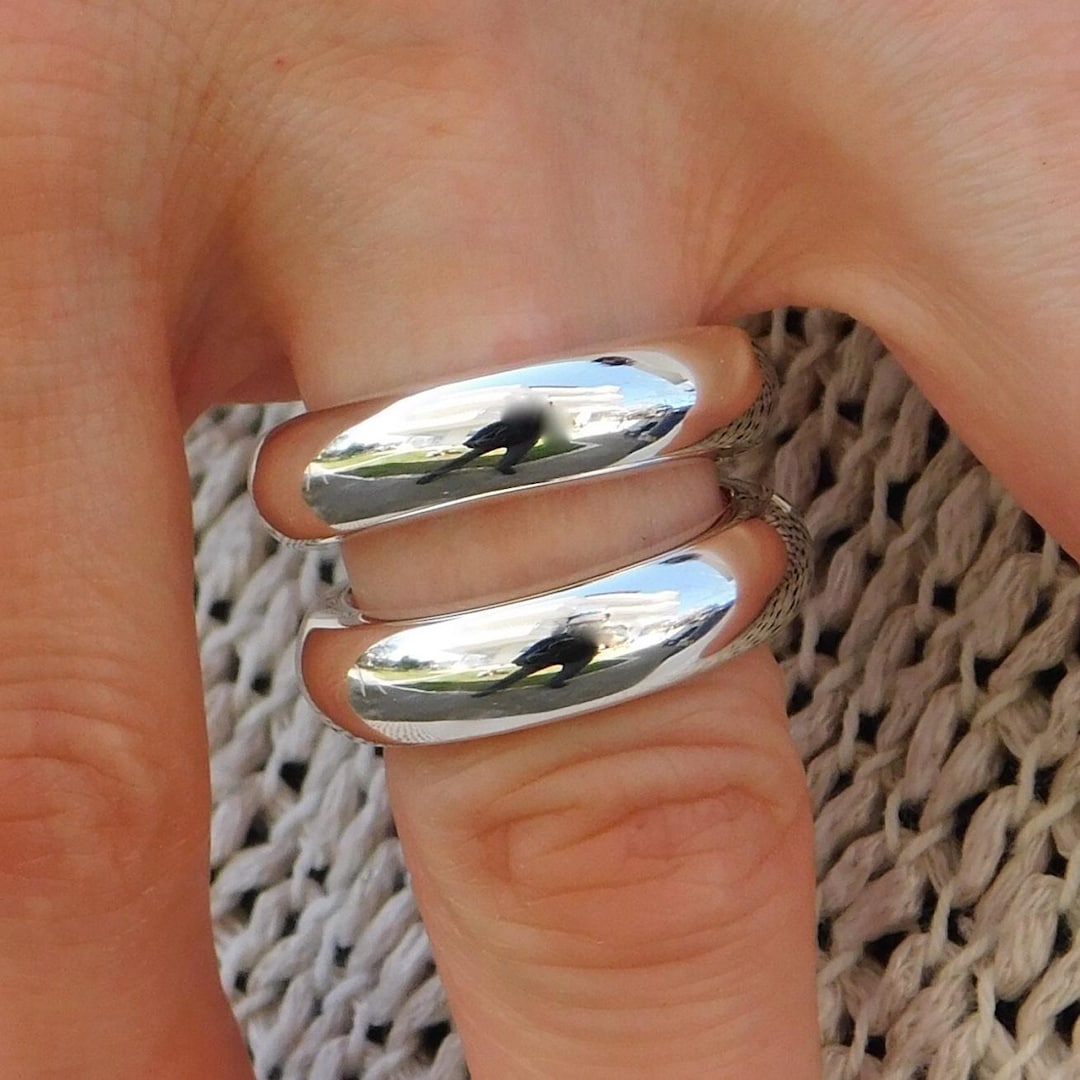 Ring Set of Two: Wide Band Statement Jewelry, Silver Chunky Dome - Etsy