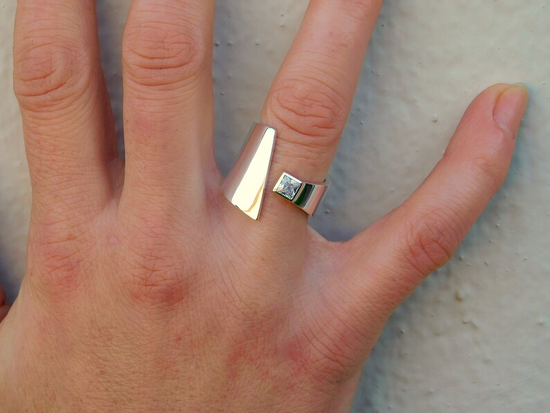Wide ring 20MM Geometric ring Asymmetric ring Square stone ring Gemstone ring silver Promise ring Engagement ring Contemporary ring