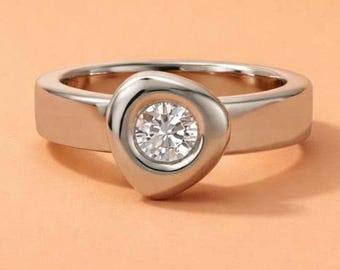 Moissanite Engagement Ring: Palladium coated AG950 Sterling Silver Solitaire