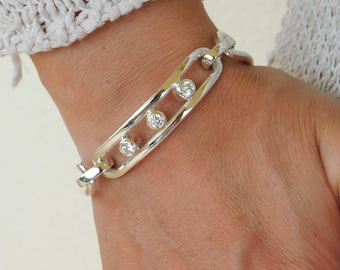 Pulsera de eslabones de plata con moissanita: joya nupcial con piedras preciosas gruesas
