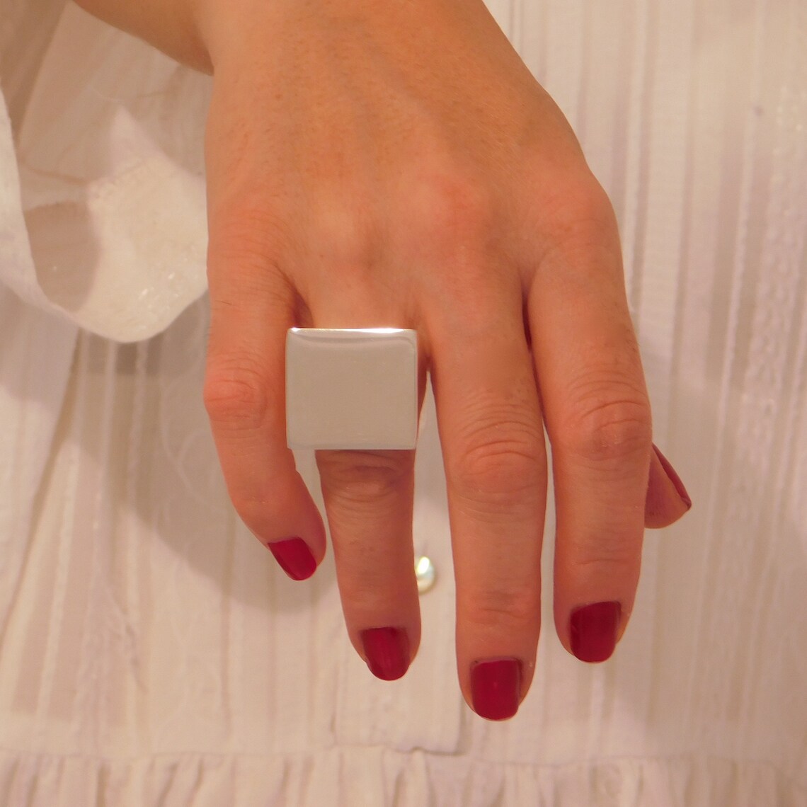Square Ring Large Statement Ring Geometric Ring Big Silver Etsy