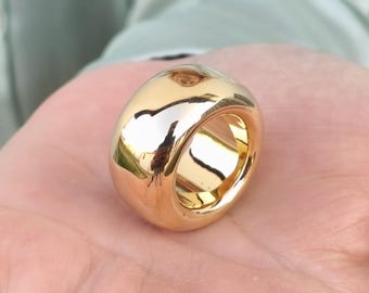 Gold Plated Doughnut Ring: Wide Band Minimalist Statement Jewelry