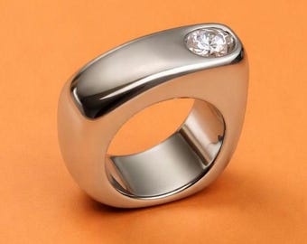 Moissanite Statement Ring: Stainless Steel Offset Design
