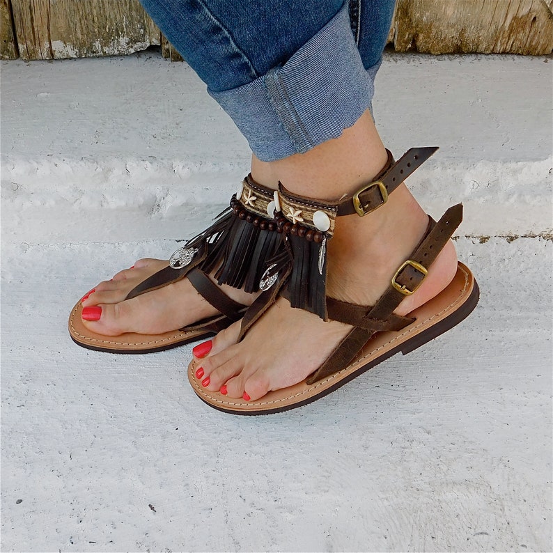 women sandals ethnic sandals fringe sandals brown sandals beach sandals indian sandals Tree of life boho sandals hippie sandals