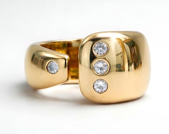 Wide Band Statement Ring: Gold Plated Wedding Ring, Cubic Zirconia