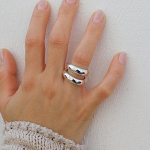 Ring Set of Two: Wide Band Statement Jewelry, Silver Chunky Dome - Etsy