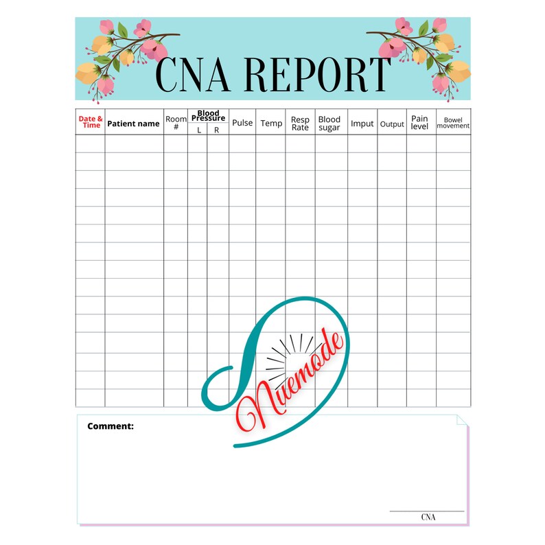 CNA Care Report Sheet Etsy