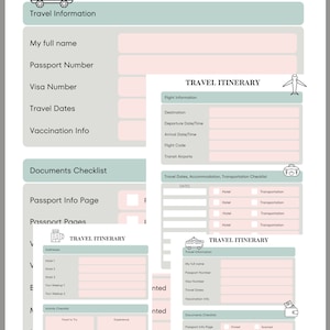 Feuille d'itinéraire de voyage pour une planification et un enregistrement faciles des voyages. 6 feuilles pour téléchargement immédiat. Fichier PDF.