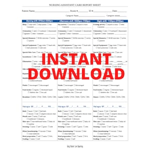 Nursing Assistant, CNA, Caregiver Report Sheet. Document Important Patient Care Events Fast. Includes Summary. Instant Download PDF Files