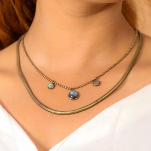 Labradorite Necklace, Layered Necklace Set, Raw Labradorite Stone Necklace, Women Necklace, Gift For her, Anniversary Gift, WeddingSale
