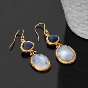 Moonstone And Labradorite Gemstone Earrings \ Brass Earrings \ Dangle Earrings \ Drop Earrings \ Statement Earrings \ Handmade Earrings