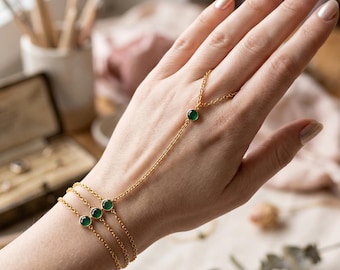 Gemstone Hand Chain Bracelet \ Finger Ring Jewelry \ Onyx, Ruby, Pearl Slave Bracelet \ Bridesmaid Gift
