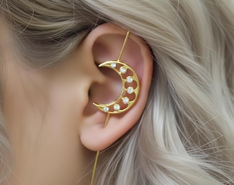 Halfmoon Zircon Ear Cuff \ Crescent Climber Earrings \ CZ Crawler \ Celestial Jewelry \ Gift for Her