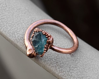 Apatite Ring | Gemstone Ring | Electroformed Ring | Snake Ring | Copper Ring | | Ring For Women | Open Ring | Boho Rings | Vintage Rings