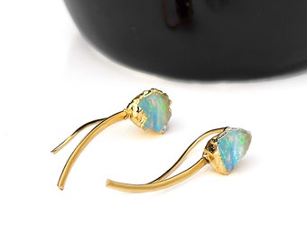 Natural Fire Opal Climber Earrings \ Gemstone Climber \ Copper Earrings \ Womens Earrings \ Minimal Earrings \ Gifts For Her \ Opal Climber