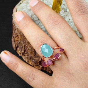 Natural Chalcedony & Ruby Gemstone ring Boho Rings Double Band Ring Antique Rings Birthstone Ring Wedding Ring Statement Ring image 2