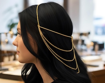Meerlaagse haarketting sieraden \ bruiloft hoofddeksel \ bruids hoofdketting \ festivalaccessoires \ boho-sieraden \ jubileumcadeaus
