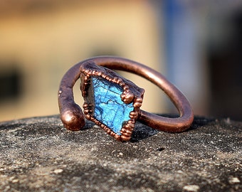 Labradorite Ring | Gemstone Ring | Snake Ring | Rings For Women | Gift For Her | Gift For Women | Trendy Rings | Copper Ring | Chunky Rings