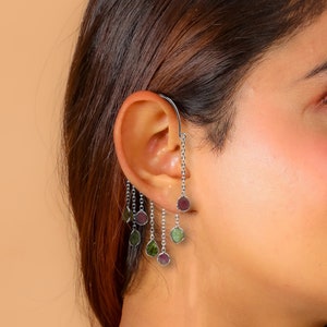 1Pc Raw Multi Tourmaline Full Ear Earrings - Gemstone Ear Cuff - Butterfly Climber - Gold Ear Jacket - Minimal Jewelry - Ear Jacket Stud