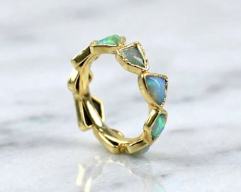 Natural Opal Eternity Gemstone Band \ Minimalist Ring \ Channel Setting Ring \ Rings For Women \ Love Band \ Stackable Ring \ Gift For Her