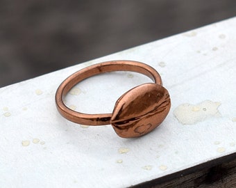 Handmade Coffee Bean Copper Ring - Real Coffee Bean Ring - Electroformed ring - Sealed Copper - Boho Ring - Barista Gift- Antique Rings