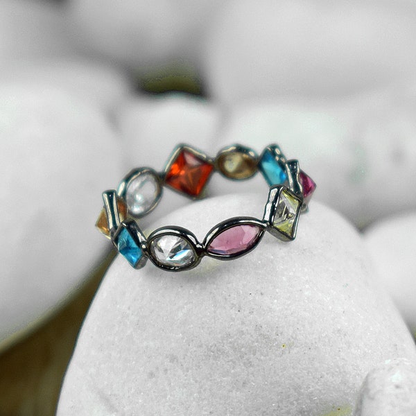 Multi CZ Gemstone Eternity Band Ring \ Wedding Band \ Statement Ring \ Dainty Ring \ Anniversary Ring \ Statement Ring \ Channel Ring