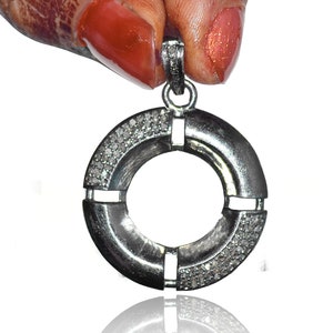 Natural Pave Diamond Pendant | Round Circle Shape Pendant | 925 Sterling Silver Pendant | Pendant For Her, Pendant For Women, Unique Jewelry