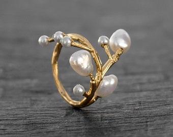 Raw Pearl Sea Gemstone Handmade Ring | Branches Ring | Statement Ring | Engagement Ring | Stackable Ring | Rings For Women | Tree Ring