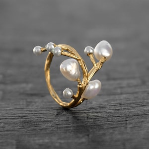 Raw Pearl Sea Gemstone Handmade Ring Branches Ring Statement Ring